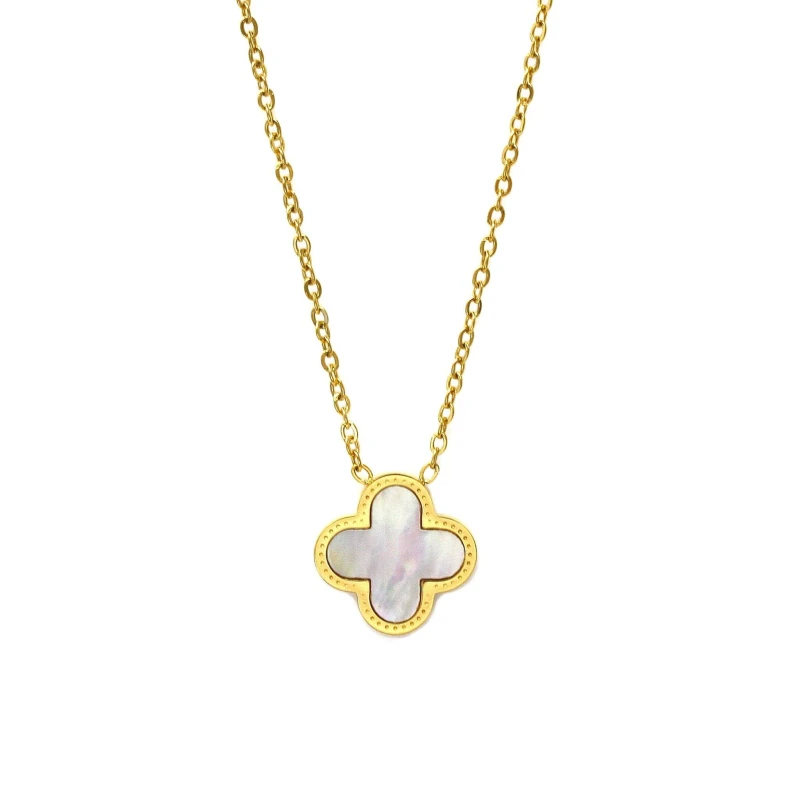 Image of Say It With Clover Necklace Gold & Pearl Size: 18" Gold Unisex 18"
