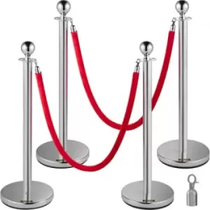Image of VEVOR Retractable Silver Round Top Queue Control Barrier Posts Stands Security Stanchion Rope Divider with 1.5M Red Rope Crowd Control Barrier Silver