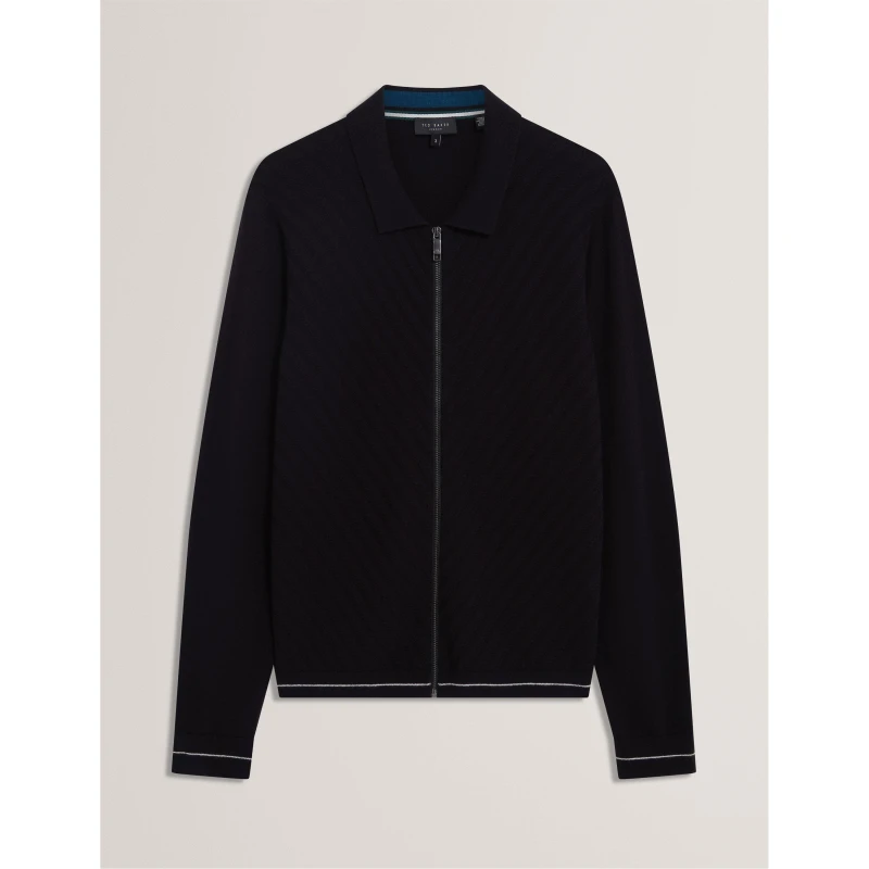 Image of Ted Baker Mens Long Sleeve Stitch Zip Through Knitted Top Black male S (2)