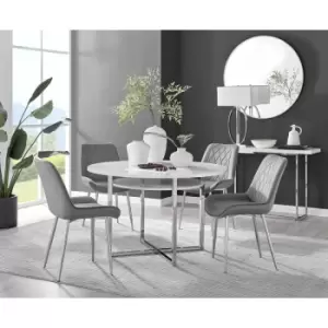 Image of Furniturebox Adley White High Gloss 120cm Storage Dining Table & 4 Grey Pesaro Silver Leg Velvet Chairs
