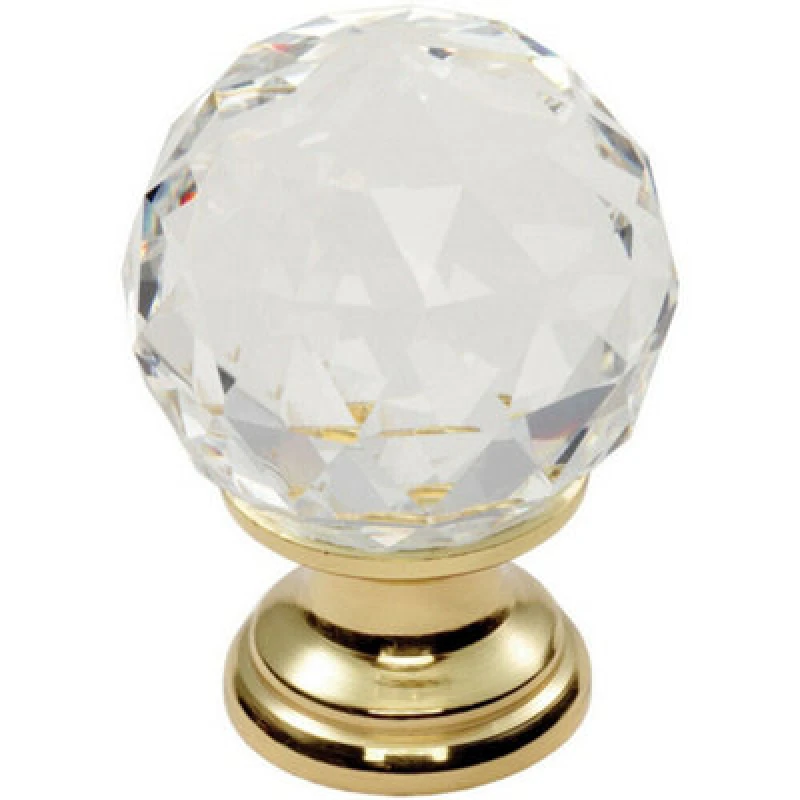 Image of Loops Faceted Crystal Cupboard Door Knob 25mm Dia Polished Brass Cabinet Handle Metallics unisex
