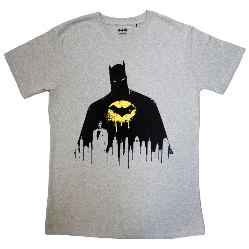 Image of DC Comics Batman Silhouette Drip T Shirt Grey unisex