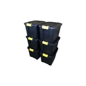 Image of 6 x 42L Heavy Duty Storage Tubs Sturdy, Lockable, Stackable and Nestable Design Storage Chests with Clips in Black