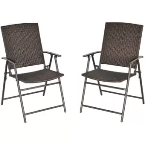 Image of Outsunny - 2pcs Rattan Chair Foldable Garden Furniture w/ Armrest Steel Frame - Brown