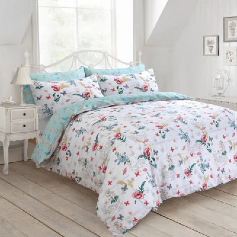 Image of Velosso Vintage Floral Duvet Cover Set With Pillowcases, Colourful Bedding, Reversible Botanical Print, Button Enclosure - Multicolour