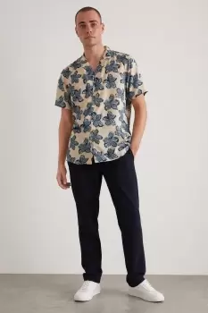Image of Ecru Floral Print Viscose Revere Shirt