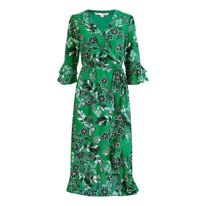 Image of Yumi Green Butterfly Print 'Luba' Wrap Dress - 8