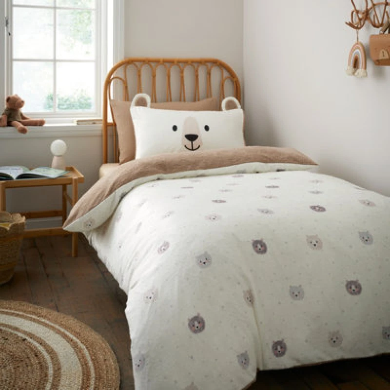Image of Catherine Lansfield Cosy Bear So Soft Duvet Cover Set With Pillowcase Natural