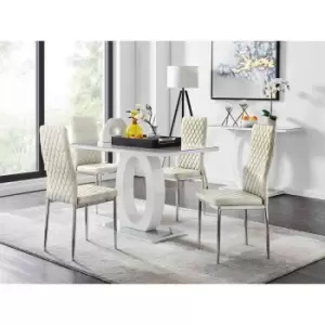 Image of Furniture Box Giovani 4 Grey Dining Table and 4 Cream Velvet Milan Chairs