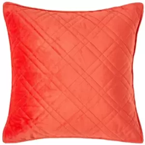 Image of Luxury Burnt Orange Quilted Velvet Cushion Cover Geometric 'Paragon Diamond' Pattern, 45 x 45cm - Terracotta - Terracotta - Homescapes