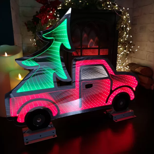 Image of 60cm LED Infinity Truck Christmas Decoration with Metal Base in Red and Green