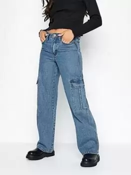 Image of PixieGirl Petite Mid Blue Utility Jean - Blue Size 8, Women