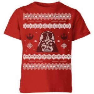 Image of Star Wars Darth Vader Knit Kids Christmas T-Shirt - Red - 7-8 Years