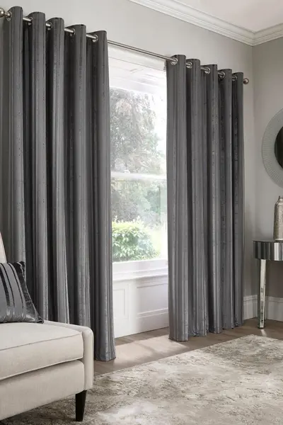 Image of Appletree 'Conrad' Striped Woven Pair of Eyelet Curtains Dark Grey