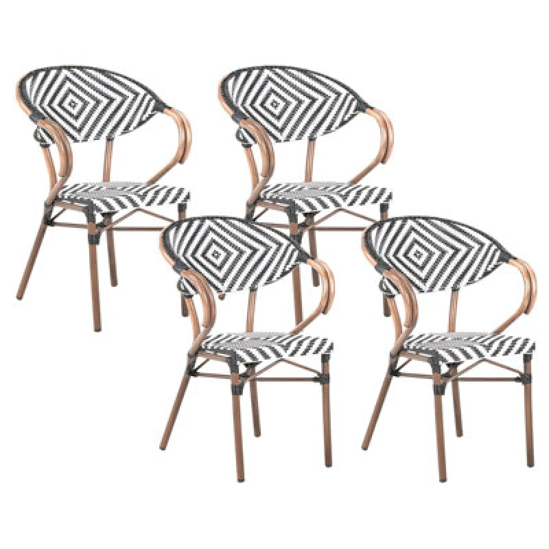 Image of Beliani Set Of 4 Garden Chairs Caspri Pe Rattan Black/ White