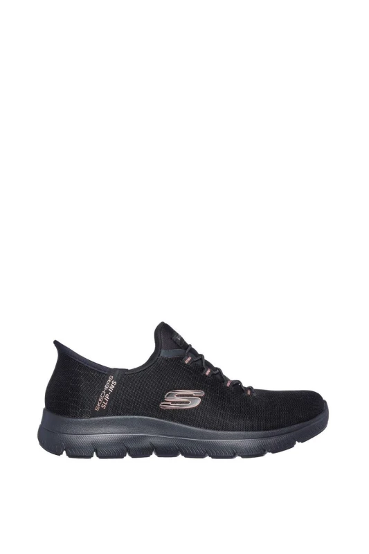 Image of Skechers Summits Sparkle Bungee Slip-ins Black Gold Black