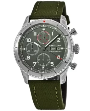 Image of Breitling Aviator 8 Chronograph 43 Curtiss Warhawk Green Dial Green Canvas Strap Mens Watch A133161A1L1X1 A133161A1L1X1