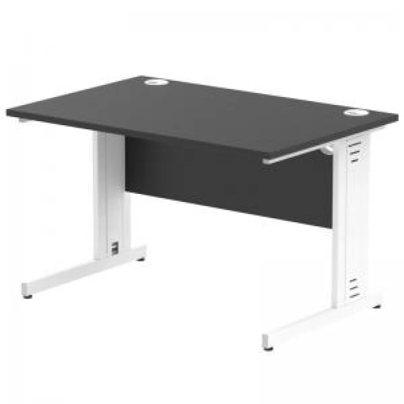 Image of Impulse Impulse 1200 x 800mm Straight Office Desk Black Top White Cable Managed Leg IRDW12WBLK