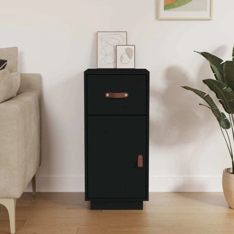 Image of Vidaxl Sideboard Black 34X40X75cm Solid Wood Pine, Black 820126