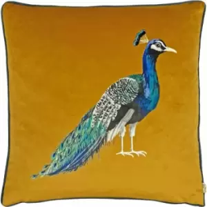 Image of Evans Lichfield Peacock Velvet Piped Edge Cushion Cover, Saffron, 43 x 43 Cm