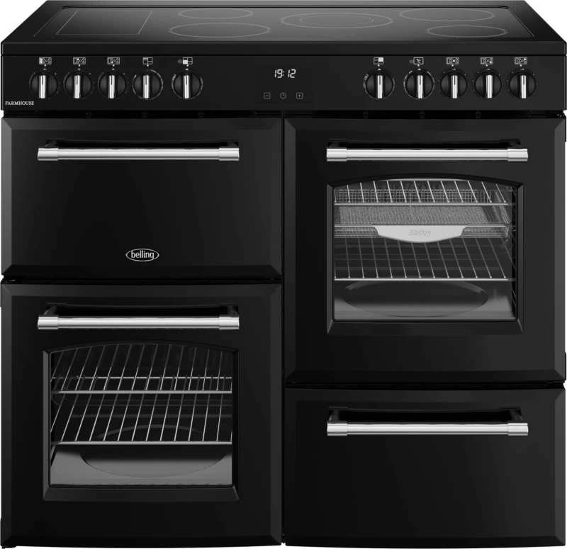 Image of Belling Farmhouse 100E 100cm wide Electric Range Cooker with Ceramic Hob - Black - A/A Rated