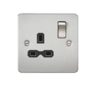 Image of KnightsBridge Flat plate 13A 1G DP switched socket - brushed chrome with Black insert