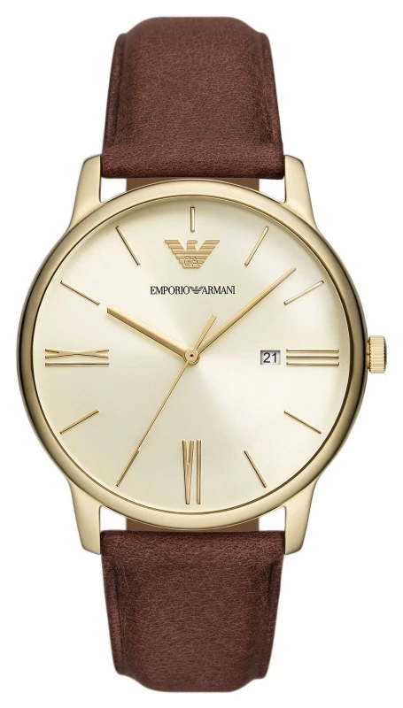 Image of Emporio Armani Three-Hand Date Brown Leather Mens Watch AR11610 AR11610