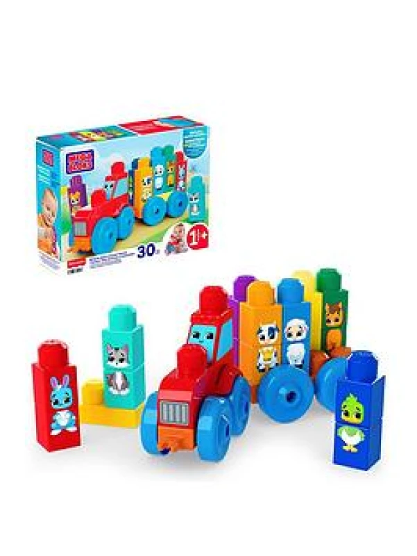 Image of MEGA BLOKS First Builders Toddler Block Toys Set Build & Match Animal Tractor with 30 Pieces Learn Animals and Colors Red and Blue Ages 1+ Years