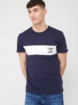 Image of Tommy Jeans Chest Stripe Logo Short Sleeve T-Shirt - Twilight Navy