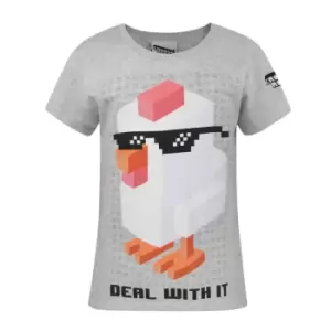 Image of Crossy Road Childrens/Girls Official Deal With It Short Sleeved T-Shirt (Years (9/11)) (Light Grey)