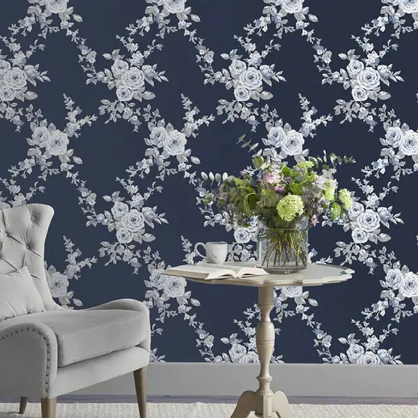 Image of Catherine Lansfield Canterbury Floral Wallpaper, Blue