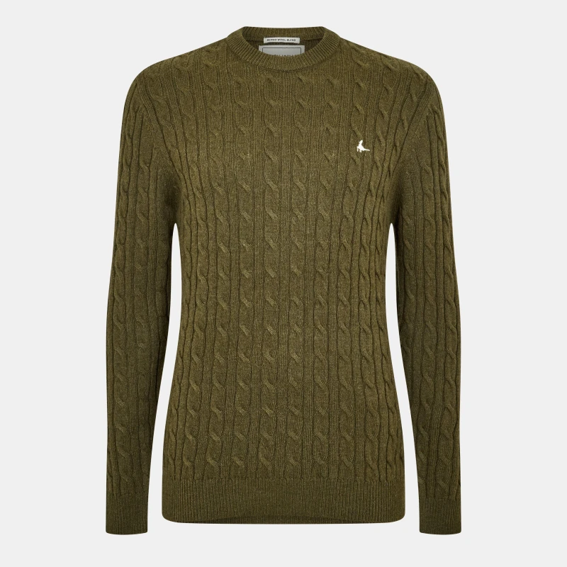 Image of Jack Wills Jack Marlow Merino Wool Blend Cable Knitted Jumper Men Olive male S