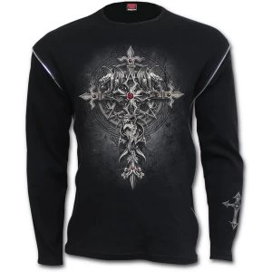 Image of Custodian Mens Small Zip Side Ribbed Gothic Longsleeve T-Shirt - Black