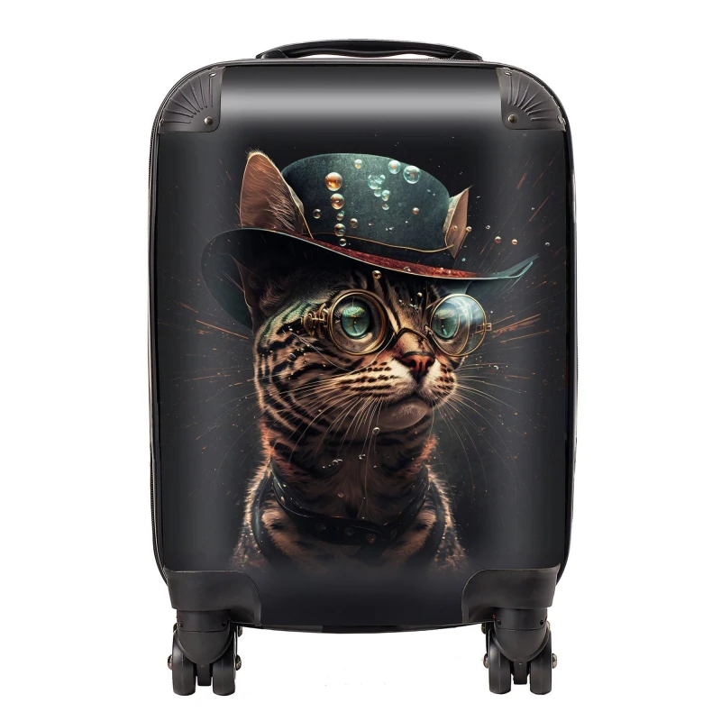 Image of Warren Reed - Designer Bengal Cat Face Glasses & Hat Splashart Suitcase Size: Large Multicolor Unisex Large