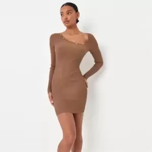 Image of Missguided Asymetric Button Detail Mini Dress - Brown