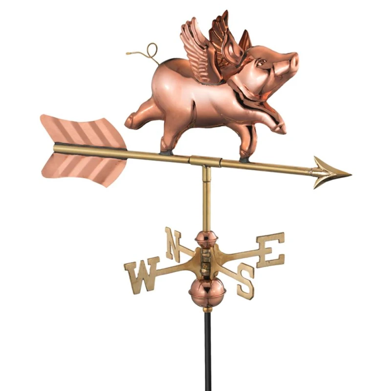 Image of Good Directions Cottage Flying Pig Copper Weathervane - H63 x W54 x L28cm Copper Unisex