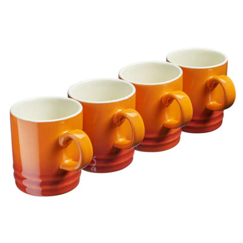 Image of Cooks Professional Set Of 4 Colourful Stoneware Mugs - Tea Coffee Drinking Cups 350Ml Capacity - Dishwasher & Microwave Safe - Orange