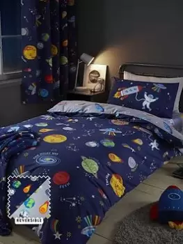 Image of Catherine Lansfield Lost in Space Duvet Cover Set, Blue, Size Double