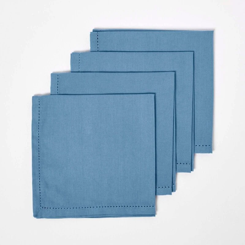 Image of Homescapes Cotton Fabric 4 Napkins Set Light Blue