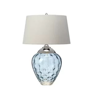 Image of Samara Table Lamp Metal Work Polished Nickel, Light Blue Glass