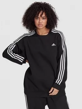 Image of adidas Essentials 3 Stripes Fleece Sweat (Plus Size) - Black/White, Size 1X, Women