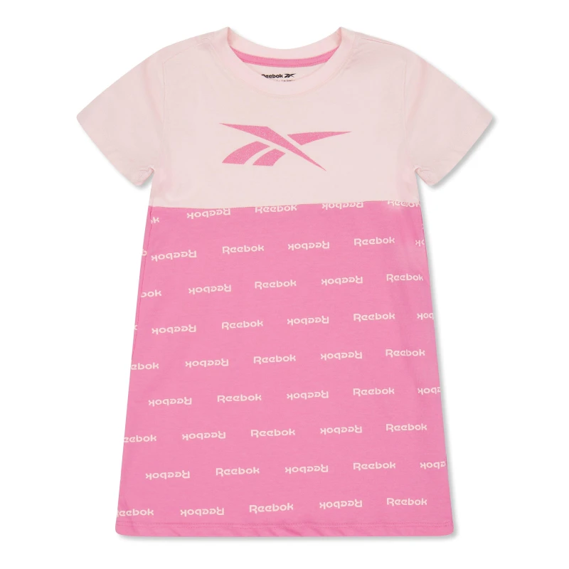 Image of Reebok Kids All Over Print Block T-Shirt Dress Aurora Pink female 3-4 Yrs
