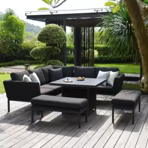 Image of Maze Rattan Pulse Outdoor Fabric Square Corner Firepit Table Dining Set