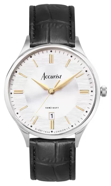 Image of Accurist 73004 Classic Mens Silver Dial Black Leather Watch