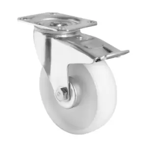 Image of EUROKRAFTbasic Nylon tyres, white, wheel Ø x width 200 x 50 mm, mounting plate, 2+ items, swivel castor with double stop