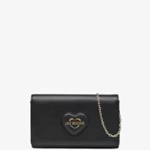 Image of Love Moschino Womens Flapover Black Chain Strap Shoulder Bag In Black