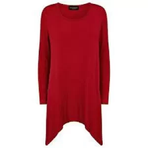 Image of James Lakeland Red A-Line Asymmetric Hem Jersey Top - 8