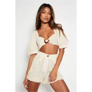 Image of I Saw It First Stone Crinkle Crop Top With Buckle Detail - Brown
