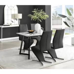 Image of Furniturebox Carson White Marble Effect Recatngular 120cm Dining Table & 4 Black Willow Faux Leather Chairs