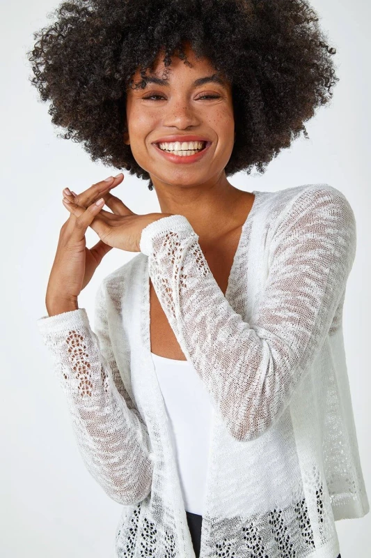 Image of Roman Womens Lightweight Knitted Shrug in Ivory Size: 10 Ivory Female 10